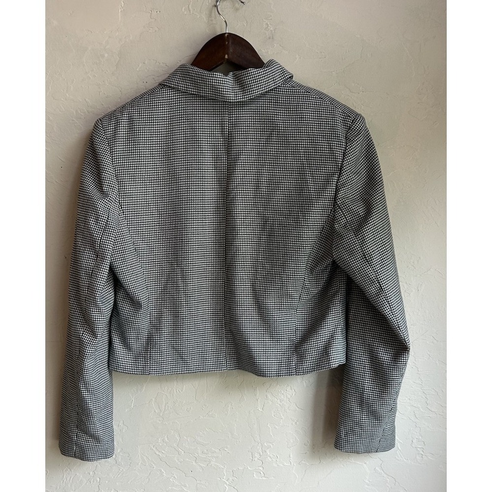 Vintage 90s Boxy Cropped Houndstooth Jacket 12 Zip Preppy Minimalist Classic‎ - Picture 3 of 8